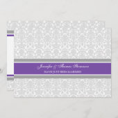 Plum Gray Damask Just Married Announctions Cards Ankündigung (Vorne/Hinten)