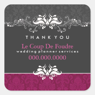 Plum Gray Damask Wedding Planner Danke Sticker