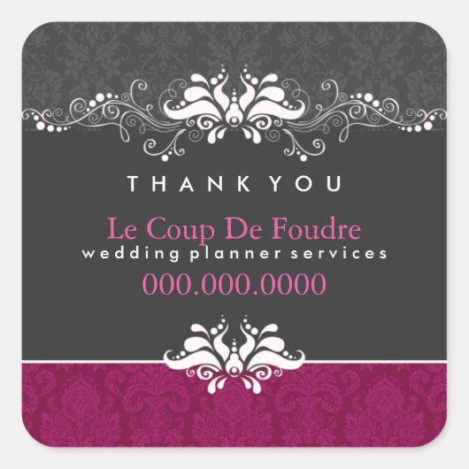 Plum Gray Damask Wedding Planner Danke Sticker (Vorderseite)