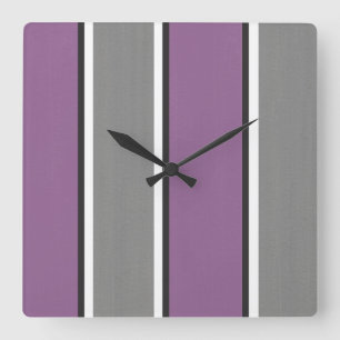 Plum Gray White Stripe Modern Quadratische Wanduhr