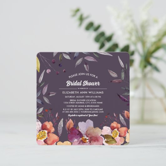 Plum Herbst Brautparty Einladung (Stehend Vorderseite)