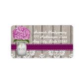 Plum Hydrangea Mit Monogramm Mason Jar Adressaufkleber (Vorne)