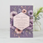 Plum Impressionist Flora Wedding Einladung (Stehend Vorderseite)