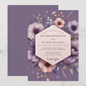 Plum Impressionist Flora Wedding Einladung (Vorne/Hinten)