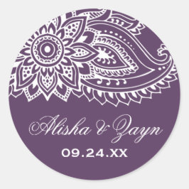 Plum Indian Paisley Wedding Umschlag Aufklebers Runder Aufkleber