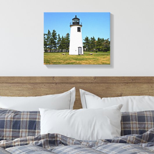 Plum Island Lighthouse, MA Wrapped Canvas Leinwanddruck (Insitu (Schlafzimmer))