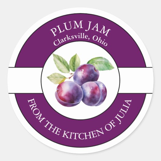 Plum-Jam-Label Runder Aufkleber (Vorderseite)