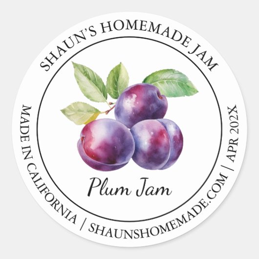 Plum Jam Modern Label Runder Aufkleber (Vorderseite)