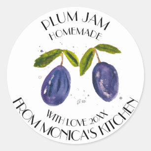 Plum Jam Watercolor Fruchtküche Reserven Runder Aufkleber