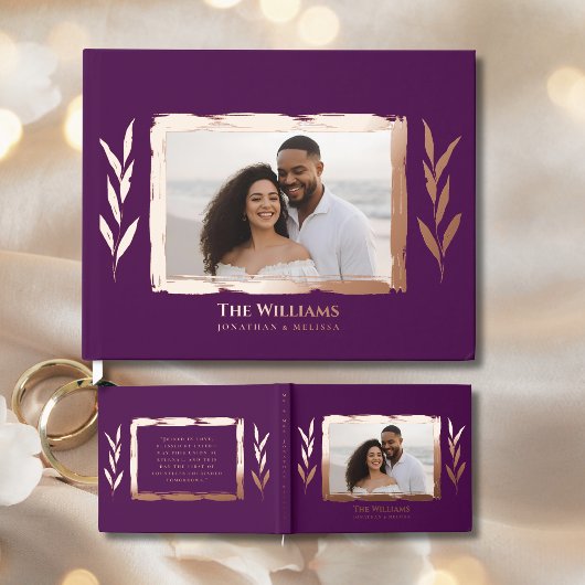 Plum Jewel Tone Foil Wedding Guestbook Foto Luxe Gästebuch