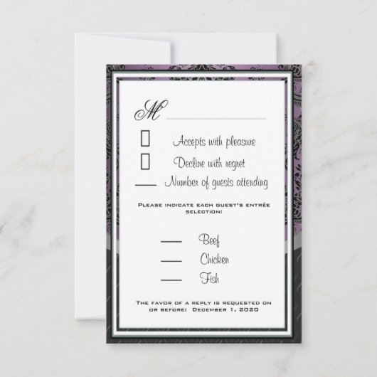 Plum Lapis Lila Black Damask RSVP Cards (Rückseite)