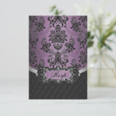 Plum Lapis Lila Black Damask RSVP Cards Karte (Stehend Vorderseite)