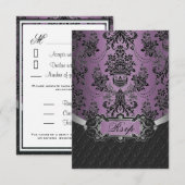 Plum Lapis Lila Black Damask RSVP Cards Karte (Vorne/Hinten)