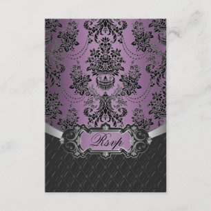 Plum Lapis Lila Black Damask RSVP Cards Karte