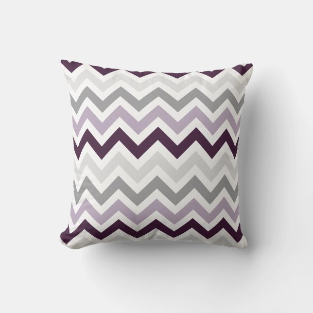 Plum Lavender Gray Zickzack Zigzag Muster Kissen (Vorderseite)