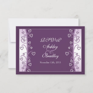 Plum Lavender Lila Hearts Wedding RSVP Card Karte