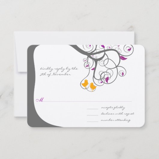 Plum Leaf Tree Love Bird Wedding Einladung (Vorderseite)