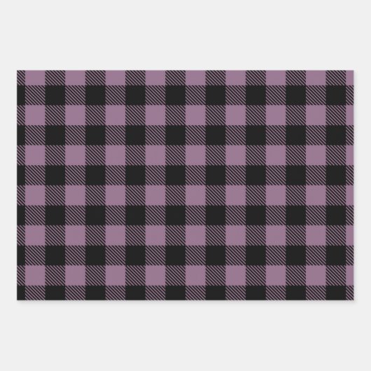 Plum Lila Black Buffalo Karo Kariertes Muster Geschenkpapier Set (Vorderseite)