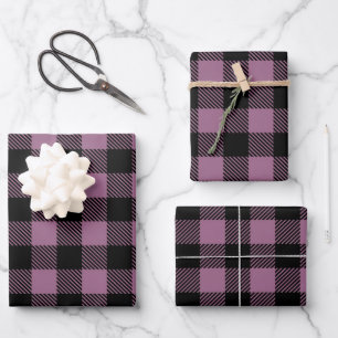 Plum Lila Black Buffalo Karo Kariertes Muster Geschenkpapier Set