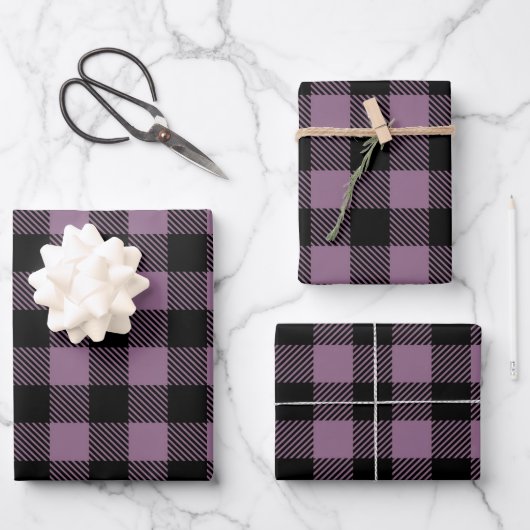 Plum Lila Black Buffalo Karo Kariertes Muster Geschenkpapier Set (Vorderseite)