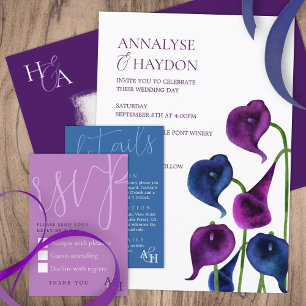 Plum Lila & Blue Calla Lilies Wedding Einladung