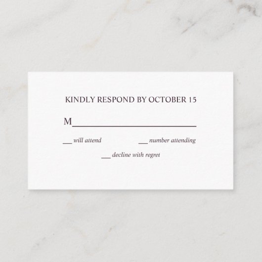 Plum Lila Blume Marble Herbst Winter Hochzeit UAWG Begleitkarte (Rückseite)