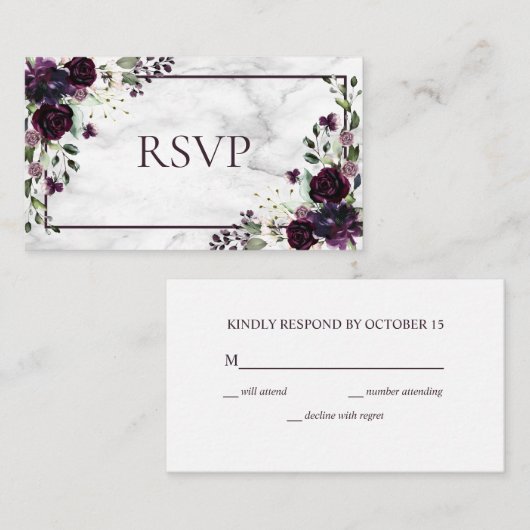 Plum Lila Blume Marble Herbst Winter Hochzeit UAWG Begleitkarte (Vorne/Hinten)