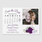 Plum Lila Blumenkalender & Foto Save the Date Magneteinladung (Vorderseite)