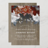 Plum Lila Blumenleuchten Rustikales Brautparty Einladung (Vorne/Hinten)