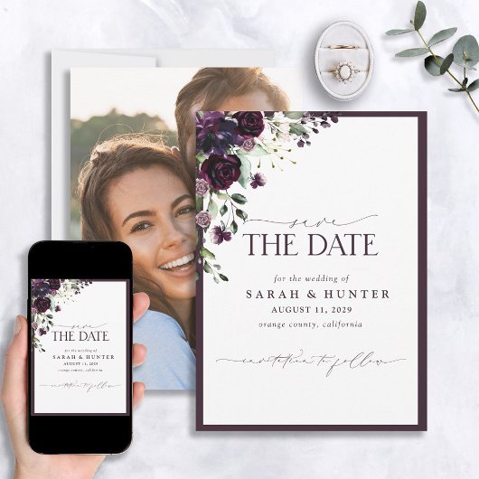 Plum Lila Blumenschrift Wedding Save the Date