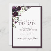 Plum Lila Blumenschrift Wedding Save the Date (Vorderseite)