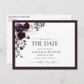 Plum Lila Blumenschrift Wedding Save the Date Einladungspostkarte (Vorne/Hinten)