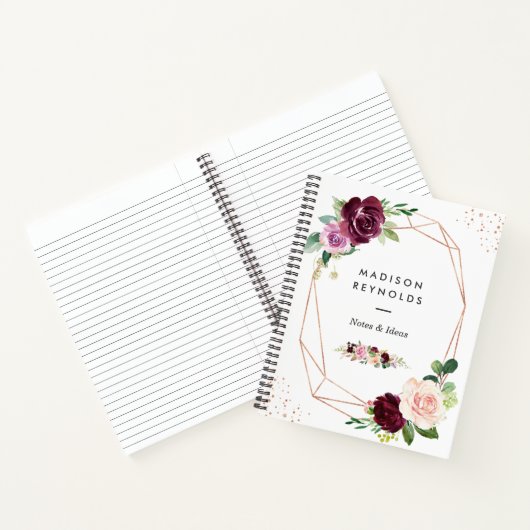 Plum Lila Blush Floral Moderne Rose Gold Notizblock (Innenseite)
