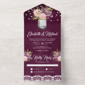 Plum Lila Blush Pink Blumenmason Jar Wedding All In One Einladung (Innen Boden)