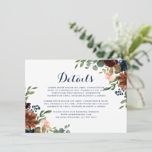 Plum Lila Blush Pink Botanische Blumendetails en Begleitkarte (Stehend Vorderseite)