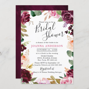 Plum Lila Blush Pink Botanisches Brautparty Einladung