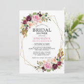 Plum Lila Blush Pink Floral Brautparty Einladung (Stehend Vorderseite)