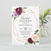 Plum Lila Blush Rose Gold Brautparty Einladung (Stehend Vorderseite)