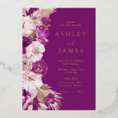 Plum Lila & Blush Rose Goldene Hochzeit Folieneinladung (Vorderseite)