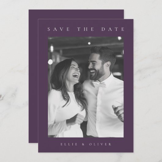 Plum Lila Boho Foto Save the Date I Einladung (Vorne/Hinten)