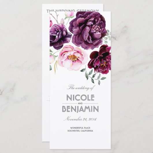 Plum Lila Boho Wasserfarben Blumenprogramme Programm (Vorne/Hinten)