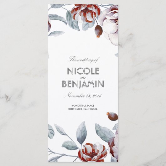 Plum Lila Boho Wasserfarben Blumenprogramme Programm (Vorderseite)