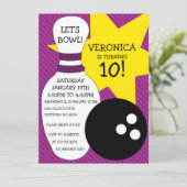 Plum Lila Bowling Bash Bowling Birthday Party Einladung (Stehend Vorderseite)