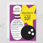 Plum Lila Bowling Bash Bowling Birthday Party Einladung (Vorderseite)