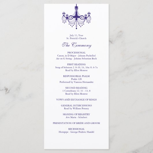 Plum Lila Chandelier Wedding Program Programm (Vorderseite)