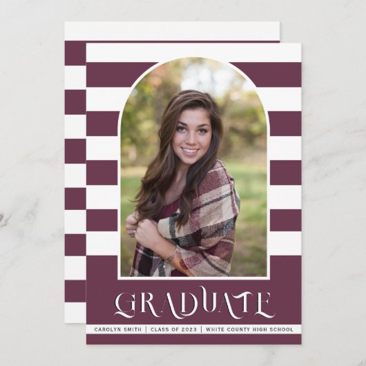 Plum lila Class of 2023 arch Foto Abschluss Ankündigung (Vorne/Hinten)