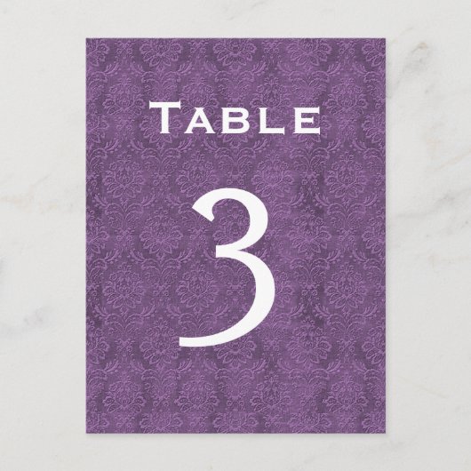 Plum Lila Damask Wedding Tischnummer 3 C202 (Vorderseite)