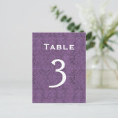 Plum Lila Damask Wedding Tischnummer 3 C202 (Stehend Vorderseite)