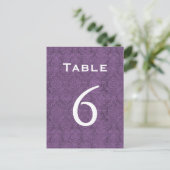 Plum Lila Damask Wedding Tischnummer 6 C205 (Stehend Vorderseite)