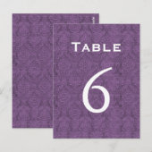 Plum Lila Damask Wedding Tischnummer 6 C205 (Vorne/Hinten)